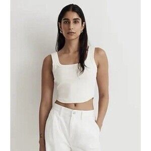 Madewell White The Tailored Crop Tank in Sleekhold Top Sz XXS NEW